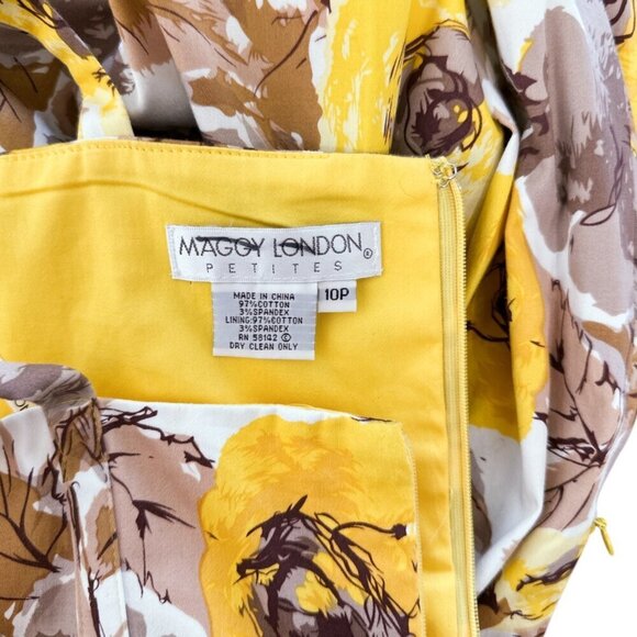 Maggy London Yellow Brown Floral Vintage Retro Look Sundress Dress Feminine 10P - Picture 5 of 5